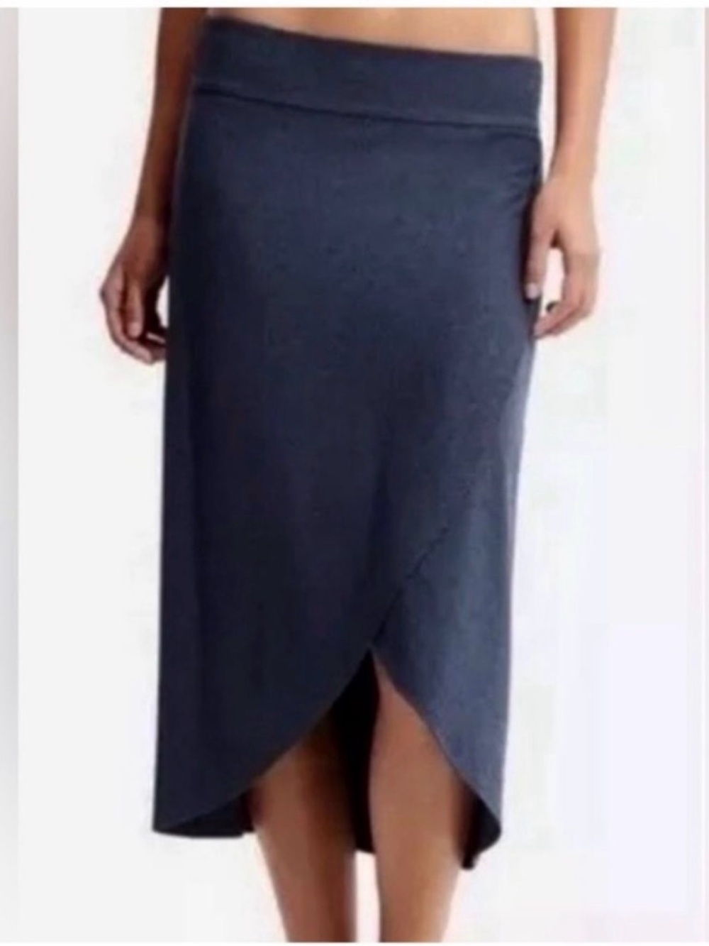 Athleta blue jersey knit faux wrap midi tulip pull on skirt size XS beach summer